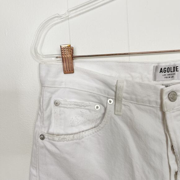 Agolde Jamie High Rise Classic Jeans 31 Pitch White Distressed Button Fly Cotton - Picture 8 of 12